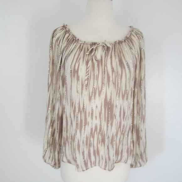 Parker Beaded Ikat Blouse Women's S Taupe - Picture 2 of 5